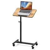 GYMAX höhenverstellbarer Betttisch auf Rollen, Pflegetisch mit 360° neigbare & drehbare Tischplatte, Laptoptisch, Krankentisch, Beistelltisch für Pflegebett (Braun + Schwarz)