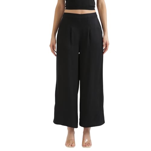 Image of SAADAA Palazzo Pants for Women Half-Elasticated Waistband | Palazzo for Women in Soft Viscose Fabric | Regular Fit with Mid Rise Waist & Deep Pockets | Versatile for Formal & Casual Wear