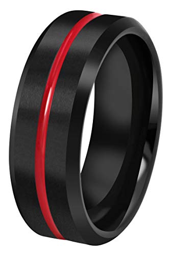 Crownal 8Mm Thin Red Groove Black Brushed Tungsten Carbide Wedding Band Ring Comfort Fit Engraved I Love You Size 5 To 17 (8Mm,10) #TOP1