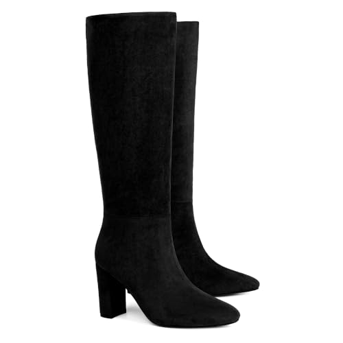 Image of Modatope Knee High Boots for Women Chunky Heel Rounded Toe Tall Boots | 2026 Fashion Winter Fall Boots for Women,Side Zipper PU Leather Long Dress Boots, Block Heel Tall Boots
