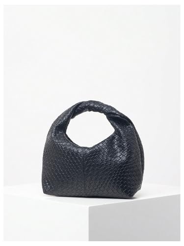Image of Verdusa Women's Ruched Hobo Mini Handbag Clutch Purse Dumpling Pouch Bag Woven Black One-Size