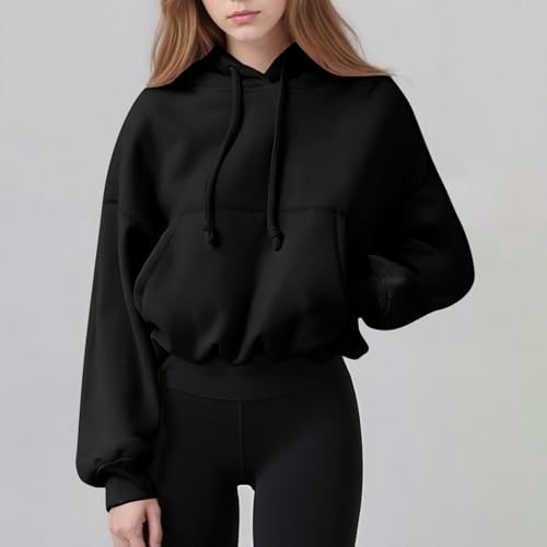 Women's Cute Cropped Hoodies Y2k Long Sleeve Sweatshirts Fall Fashion Outfits Hooded Sweatshirt Elastic Hem Clothes2