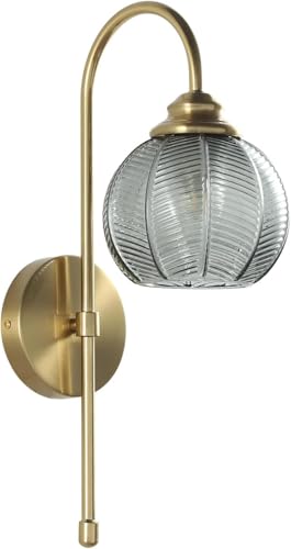 Image of KCO Lighting Gold Wall Light Smoke Glass Globe Sconce Antique Brass Long Arm Sconce Minimalist Vintage Fireplace Wall Sconces Mid Century Modern Bedside