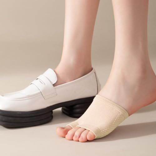 Image of 6 Pairs Womens Open Split Toe Cotton Liner Socks - Breathable No Show Toppers for Mules Sandals Clogs Sneakers (Tan)