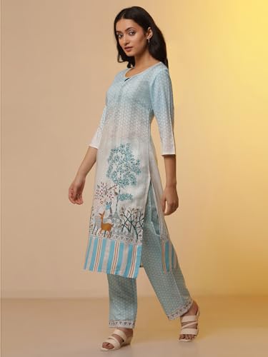 Image of Aurelia Women Straight Viscose Kurta Set with Palazzos & Dupatta