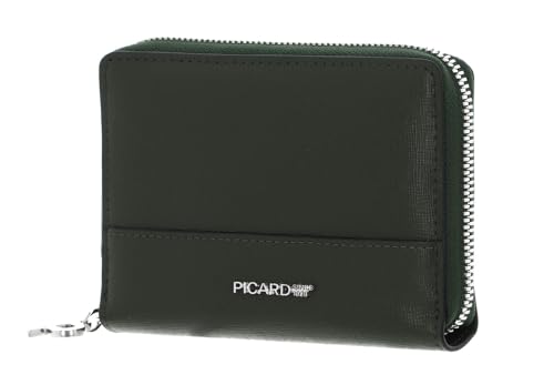 Porte-monnaie Picard Superstar vert foncé en cuir avec fermeture zip autour pour homme et femme