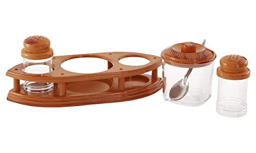 Image of Nabhya Complete Dining Table Set of Pickle Jars, Salt and Pepper Dispenser, Toothpick Holder and Spoon Holder(Wooden Look Design, Plastic) (FINE and Dine)