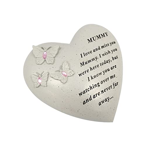 Personalised Grave Ornament/Memorial Plaque with Heart With 3 butterflies & Blue Gems, Blue,white