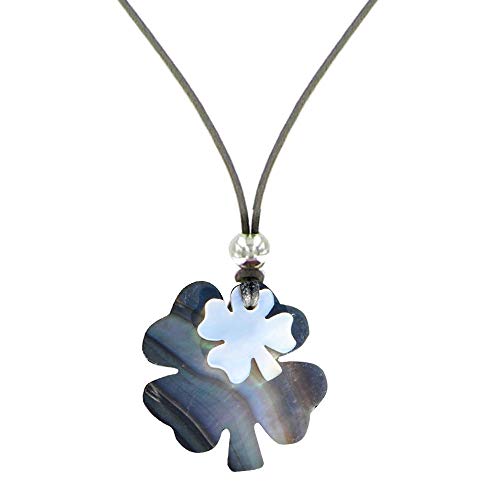 LES POULETTES BIJOUX - Collier Deux Trèfles Porte Bonheur Nacre Lien Gris - Classics - Gris