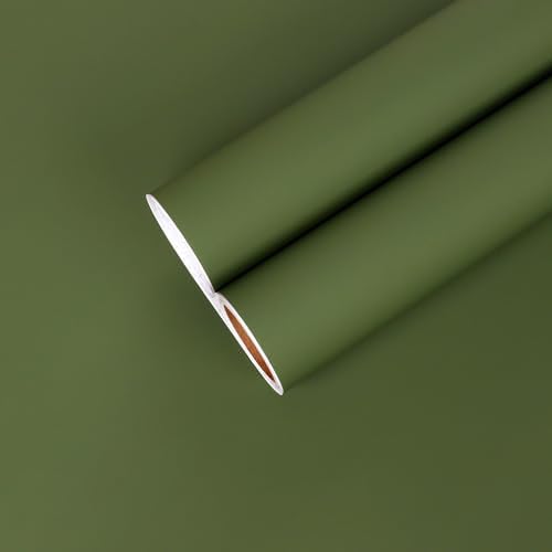CHIHUT 17.7''x236'' Olive Green Wallpaper Peel and Stick Thick Gr...