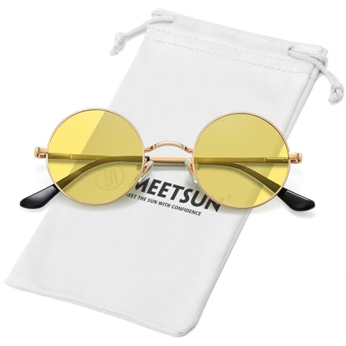 Image of MEETSUN Small Round Polarized Sunglasses for Men Women Metal Retro Hippie Circle Sun Glasses Driving Festival Cosplay UV400