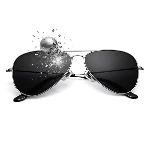 Turiou Tempered Glass Sunglasses Polarized Aviator for Men & Women, Shatterproof Scratch-Resistant Lens with UV400 Protection, Classic Unisex Metal Frame (Gunmetal Frame/Gunmetal Grey Lens)