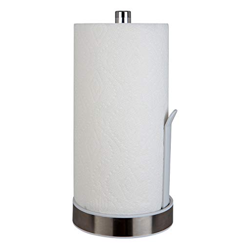 Kitchen Details Easy Tear Deluxe Paper Towel Holder Dispenser with Suspension Arm | Free Standing | Counter Top | Holds 1 Jumbo Roll | White