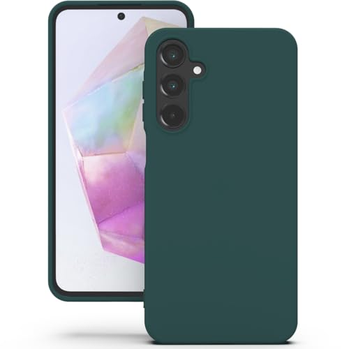 Image of YATWIN Silicone Back Case for Samsung Galaxy A35, Soft-Touch Phone Back Cover for Samsung Galaxy A35 - Dark Green