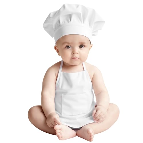 XLSXEXCL 2PCS Baby Chef Outfit Set Baby Apron and Chef Hat for Newborn Photography Toddler Cook Role Play Cute Baking Costume for Infants Photography Cooking Bakery Theme Party (Age: 10-24 Months)