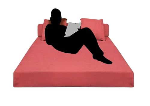 Image of PUM PUM 2-Seater Sofa Cum Bed | EPE Foam Foldable Mattress For Living Room & Guest Use,Peach