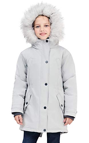 Image of SOLOCOTE Girls Winter Coats Heavyweight Medium Length Warm Jacket With Removable Fur Collar Hooded, SLN2016 Grey 9-10Y