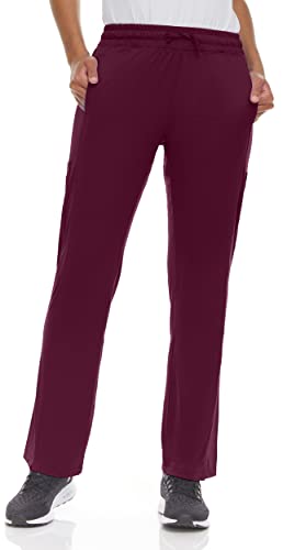 MediChic Women's Scrubs Mid Rise Six Pocket Active Yoga Scrub Pants Wine