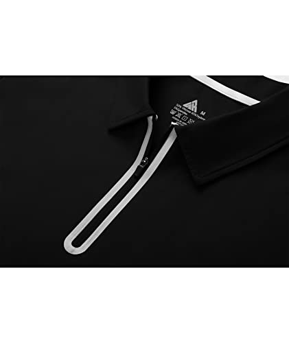 V Valanch Moisture Wicking Shirts For Men Polo Zipper Sport Short Sleeve Black Polo Shirt Casual(Black) #TOP5