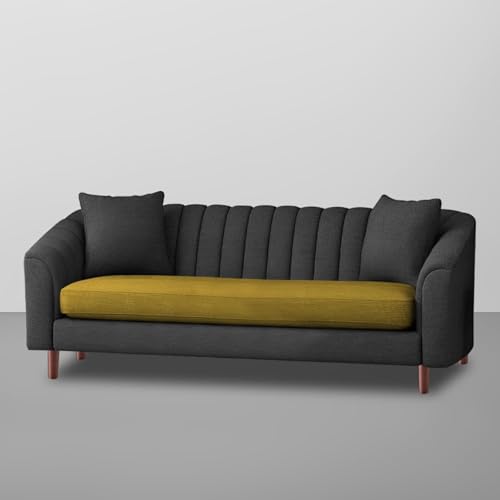 Image of Casaliving Doraldo 3 Seater Sofa Set for Living Room (Yellow- Black Colour Fabric) Premium Fabric Sofa Set