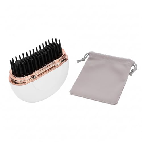 Image of Brrnoo Mini Cordless Hair Straightener Brush, Rechargeable Hot Brush Curling & Straightening for All Hair Types with Fast Heating 3 Temperature Settings 1500mAh Battery (White)
