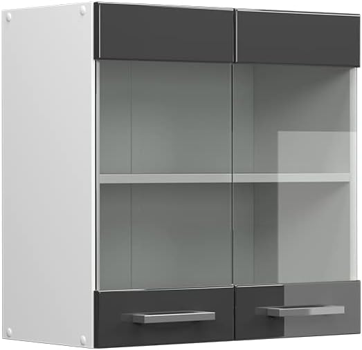 Vicco Glass kitchen cabinet Raul, Anthracite high gloss/White, 60 cm