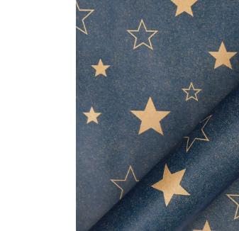 Papier cadeau kraft anniversaire et Noël rouleau 43cm x 15m étoiles bleues JIAYUET