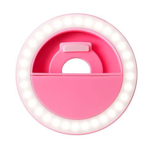 LED Selfie Ring Light with Clip – 3.5 Inch, Rechargeable, Portable for TikTok, YouTube & Zoom – Compatible with All Phones (Pink)
