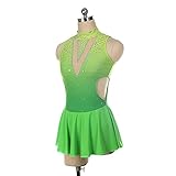 YXWYXWA Figura de niñas Vestido de Patinaje sobre Hielo para Mujeres Adulto Sparkly Rhinestone sin Mangas abiertamente Bodysuit, muestre de Falda de de Vestuario, Leotard de Gimnasia de Baile de