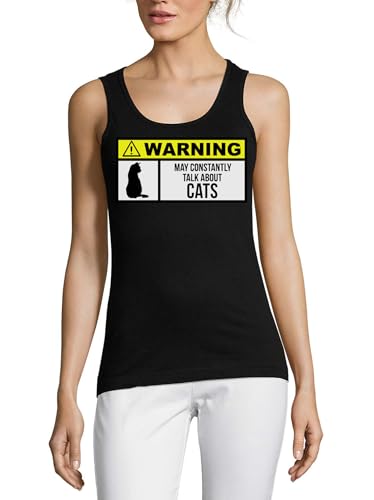 Camiseta de gatos para mujer de algodón negro sin mangas