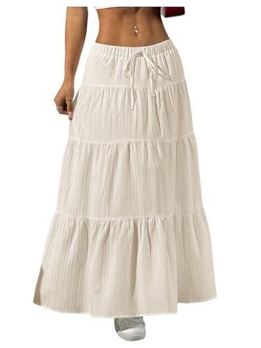 Image of Verdusa Women's Long Maxi Skirt Boho Flowy Flared Ruffle Skirts 2026 Beach Vacation Summer Going Out Outfits