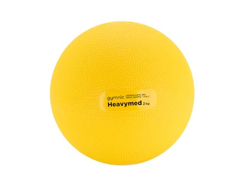 GYMNIC Heavy Med Compact medicine ball Ø 15 cm/2 kg yellow for training and rehabilitation, non-slip surface and water filling, ideal for strength and coordination exercises