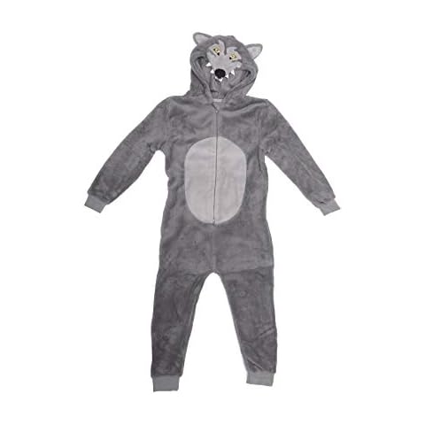 Boys Girls Kids Wolf Onesie Size Age 9-10 Years Fleece Animal Jumpsuit Playsuit Character Soft Grey Cover