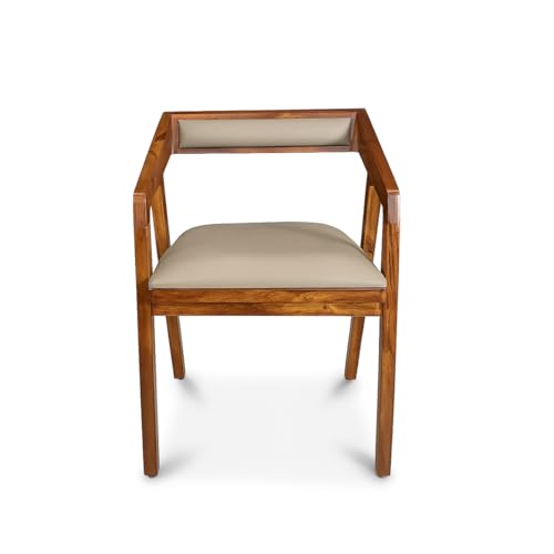 Image of Sheesham Wood Multipurpose Chair with Cushion | Solid Wood Modern Dining, Living Room & Office Lounge Chair | Wooden Armchair for Home Furniture (Honey Finish)