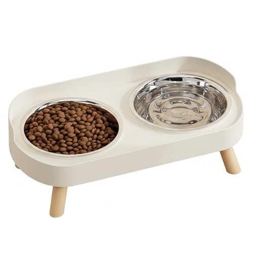 Lot de 2 gamelles surélevées pour Chat en Acier Inoxydable avec Support surélevé antidérapant, Double mangeoire Anti-déversement pour Chats et Petits...