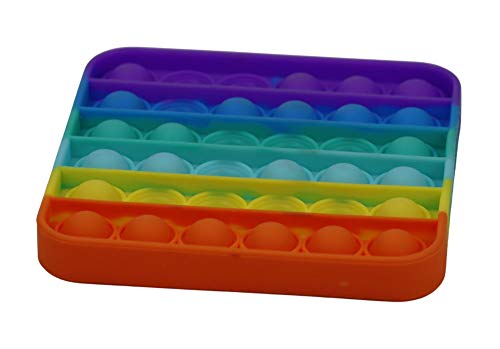 alldoro 63049 Push & Play Silikon Fidget Spielzeug ca. 12 cm eckig, Pop it Anti Stress Fingerspielzeug, Bubble Push Toy für Stressabbau, Geschicklichkeitsspiel für Kinder & Erwachsenen, Regenbogen