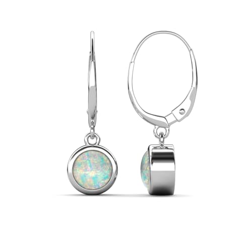 Opal 1.20 ctw Bezel Set Solitaire Dangling Earrings in 14k