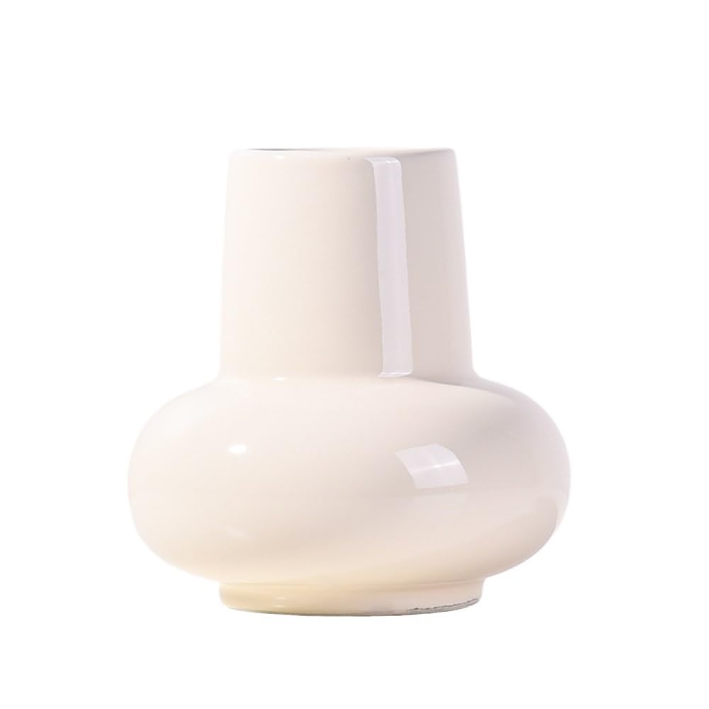flower vase Black/white Glossy Ceramic Vase Arrangement Living Room Flower Geometric Decoration Home Simple(White)