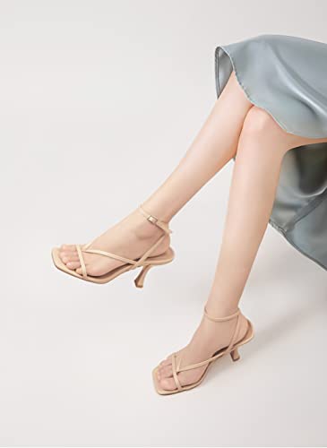Carcuume Womens Kitten Heels Square Toe Thong Strappy Ankle Strap Stiletto Heel Sandals2