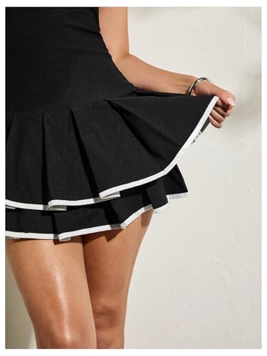 Floerns Women's Contrast Binding Tube Tops Dress Pleated Tiered Party A Line Dresses3