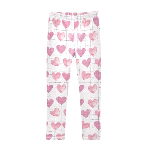 Pink Hearts with A Grid Girls Leggings Athletic Pants Tights Stretch Bottom