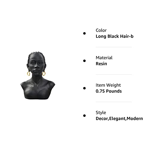 Black African Woman Bust Statues, Modern Decor African American Bust Statue, Creative Resin African American Figurines, Long Black Hair African Art Bust, Suitable For Living Room Decor #TOP7