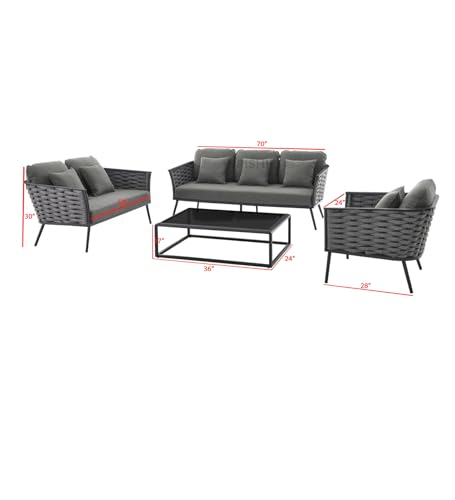 Image of Amazon Brand - Solimo Solix Outdoor Rope Sofa Set | Balcony Sofa | Patio Conversation Sets | Braided Rope Garden Sofa Set and Center Table (6 Seater-Grey)