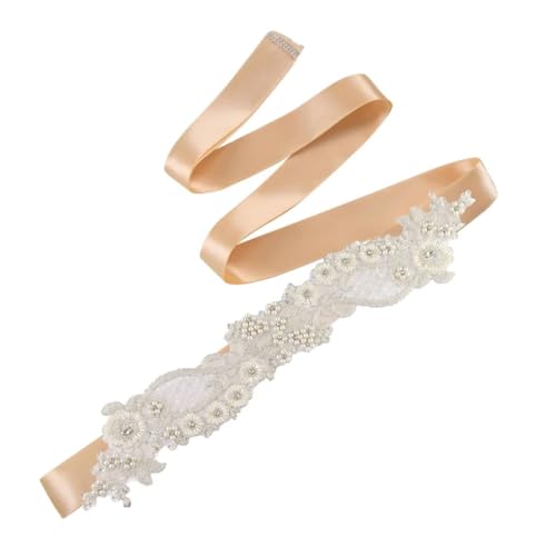 Women's Pearl Beaded Flower Sash Cocktail Evening Dress Lace Waistbands Wedding Bride Accessories