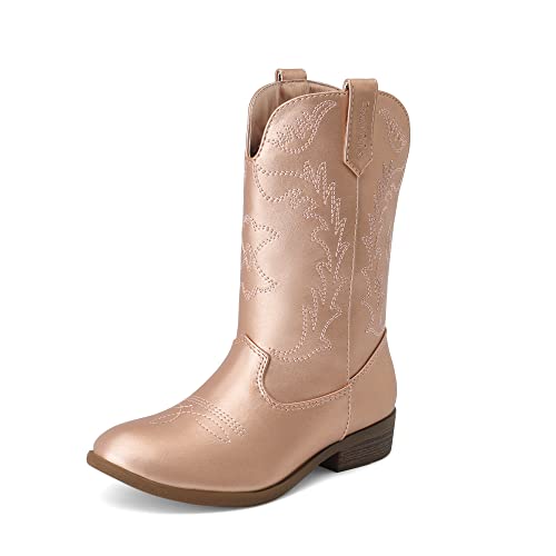 DREAM PAIRS Cowgirl Cowboy Western Boots Girls Mid Calf Riding Shoes Little Kid/Big Kid 11 Little Kid Rose Gold