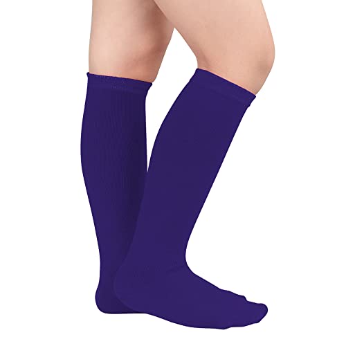 Durio Toddler Purple Knee High Socks For Girls Boys Cotton Kids Halloween Socks Sports Kids Soccer Socks Striped Youth Baseball Socks Pure Purple One Size #TOP1