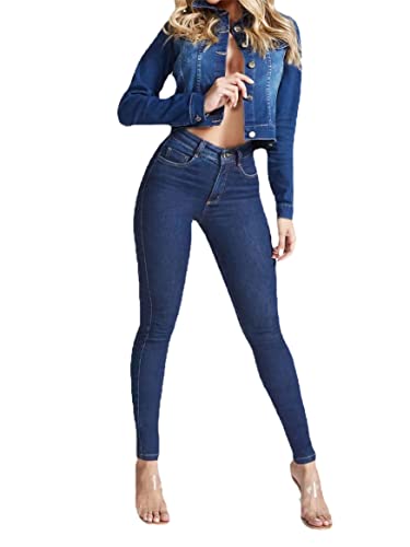Jeggings for Women High Waist Stretchy Jeans Slim Fit Leg Skinny Jeans with Pockets Women's High Waisted Skinny Jeans (Medium,Dark Blue)2