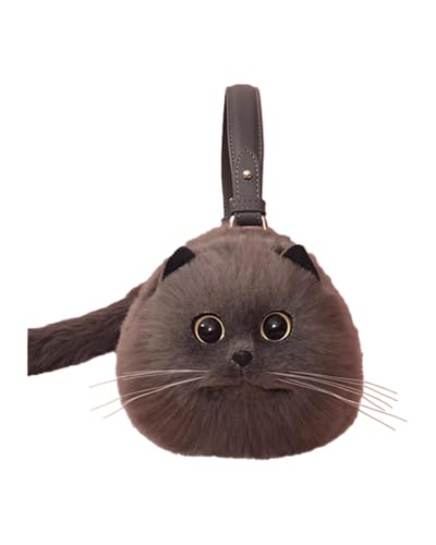 Cute Cat Crossbody Handbag Puffy Plush Cat Shaped Shoulder Bag for Women Girl Boy Kid