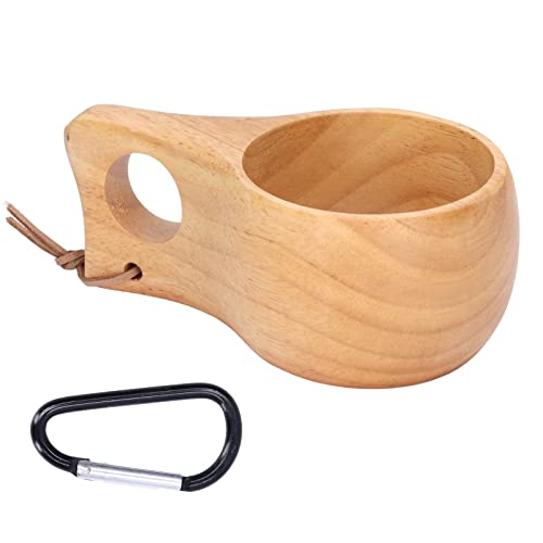 Taza de campamento de madera de 200 ml, taza de madera con hebilla colgante, taza de café con leche portátil, taza para…