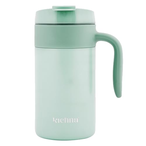 Kichna Voyager 18 oz / 550ML Double Walled Stainless Steel Vacuum Travel Mug | BPA Free Lid Leak & Spill Proof Tumbler with Ergonomic Handle | Keeps Cold for 14Hrs or Hot for 3Hrs - Blush Pink